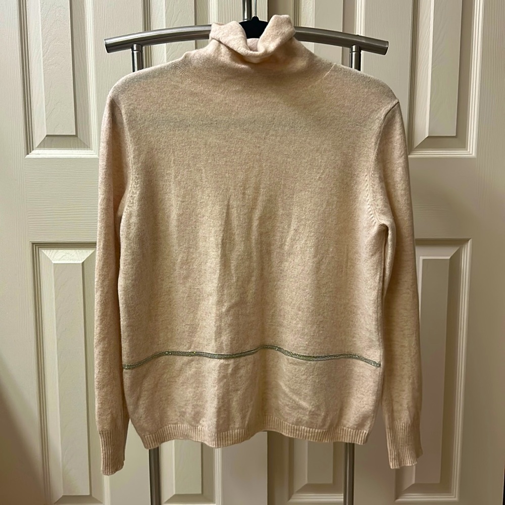 Cashmere sweater top, oat color, detailed waist decoration, loose fit, size 6